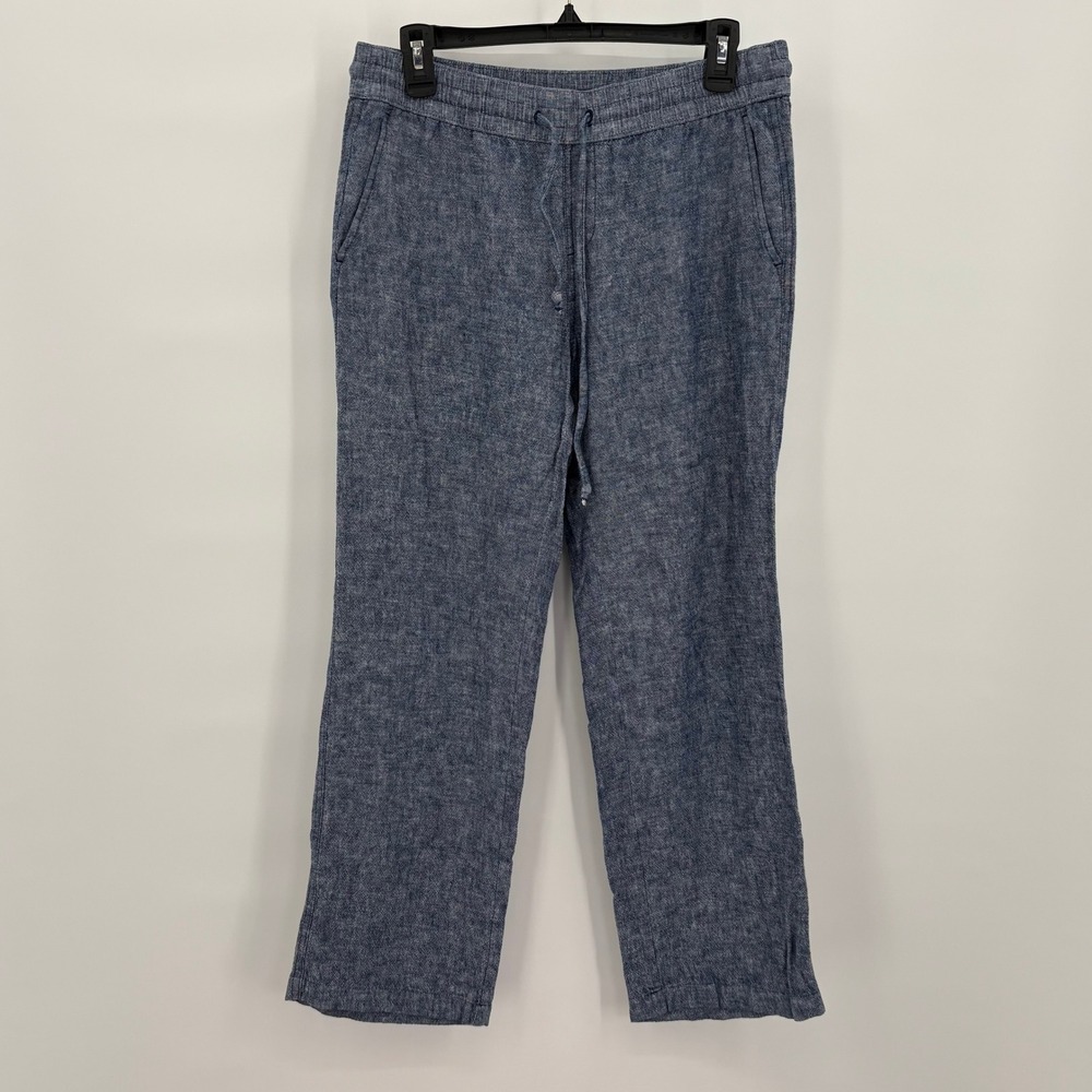 Ann Taylor Factory Blue Linen Blend Drawstring Straight Leg Pants Small 533200